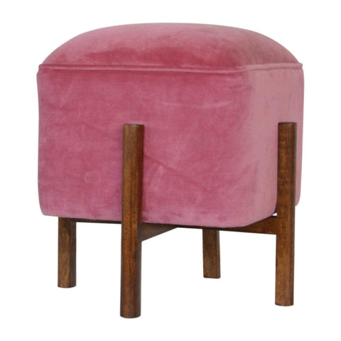 Pink Velvet Footstool with Solid Wood Legs Living Artisan Furniture 