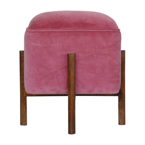 Pink Velvet Footstool with Solid Wood Legs Living Artisan Furniture 