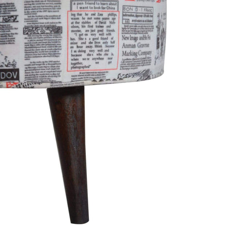 Round footstool with news print velvet Living Artisan Furniture 