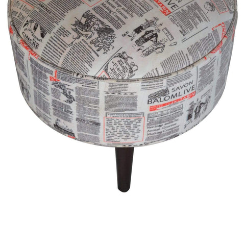 Round footstool with news print velvet Living Artisan Furniture 