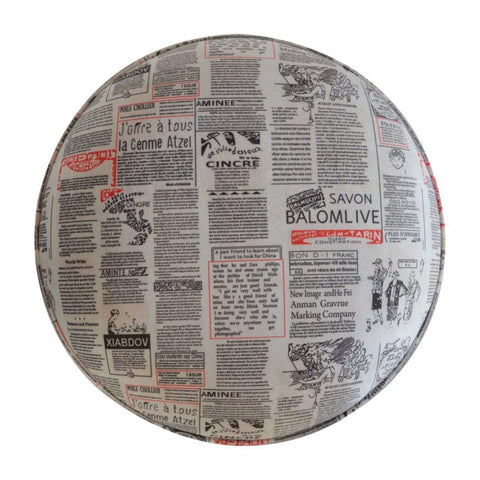 Round footstool with news print velvet Living Artisan Furniture 