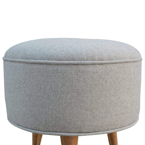 Round Grey Tweed Footstool Living Artisan Furniture 