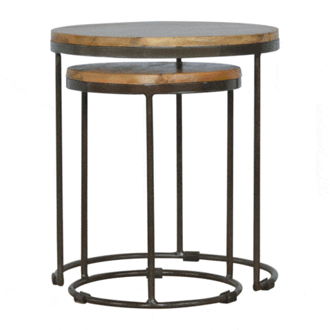 Round Table Set of 2 with Iron Base Living Artisan Furniture 