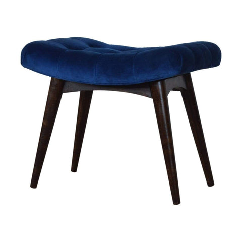 Royal Blue Cotton Velvet Curved Bench Living Artisan Furniture 