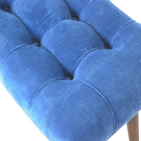 Royal Blue Cotton Velvet Curved Bench Living Artisan Furniture 