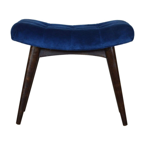 Royal Blue Cotton Velvet Curved Bench Living Artisan Furniture 