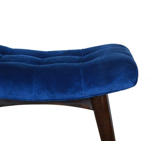 Royal Blue Cotton Velvet Curved Bench Living Artisan Furniture 