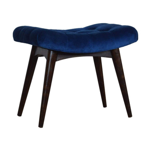 Royal Blue Cotton Velvet Curved Bench Living Artisan Furniture 
