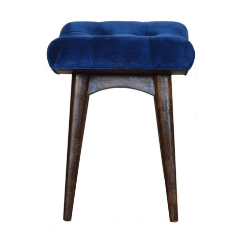 Royal Blue Cotton Velvet Curved Bench Living Artisan Furniture 