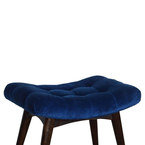 Royal Blue Cotton Velvet Curved Bench Living Artisan Furniture 