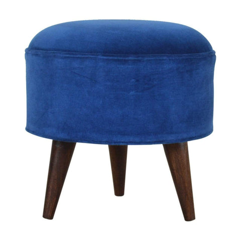 Royal Blue Velvet Nordic Style Footstool Living Artisan Furniture 