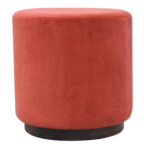 Rust Velvet Footstool with Wooden Base Living Artisan Furniture 