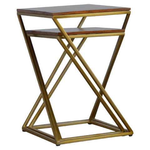 Set of 2 Chestnut Nesting Tables with Gold Base Living Artisan Furniture 
