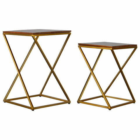 Set of 2 Chestnut Nesting Tables with Gold Base Living Artisan Furniture 