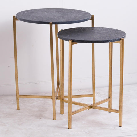 Set Of 2 Gold And Black Marble Tables Living Hill Interiors 