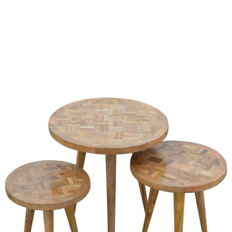 Set of 3 Nesting Tables with Patchwork Patterned Tops Living Artisan Furniture 