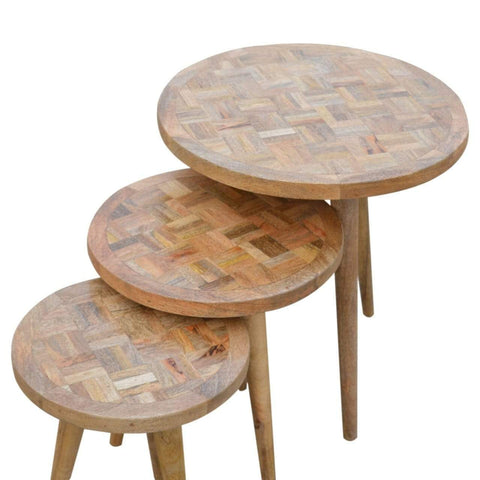 Set of 3 Nesting Tables with Patchwork Patterned Tops Living Artisan Furniture 