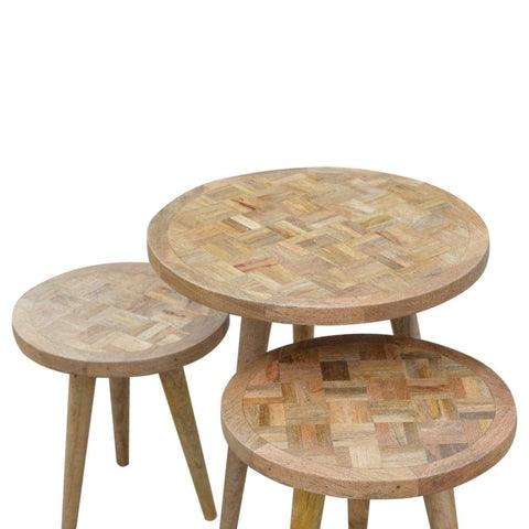 Set of 3 Nesting Tables with Patchwork Patterned Tops Living Artisan Furniture 