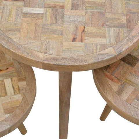Set of 3 Nesting Tables with Patchwork Patterned Tops Living Artisan Furniture 