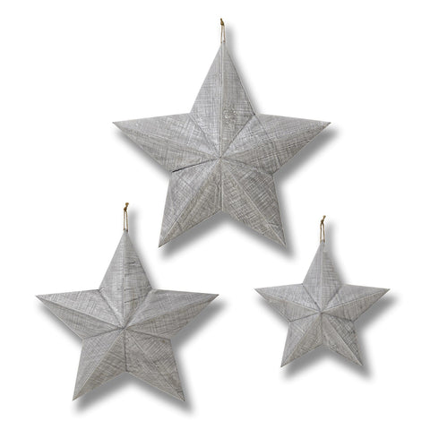 Set of Three Grey Wooden Stars Accessories Hill Interiors 