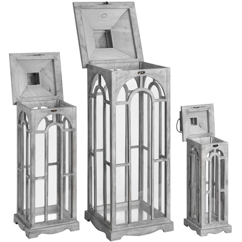 Set Of Three Wooden Lanterns With Archway Design Accessories Hill Interiors 