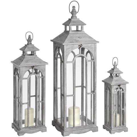 Set Of Three Wooden Lanterns With Archway Design Accessories Hill Interiors 