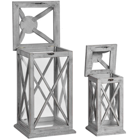 Set Of Two Grey Gross Section Lanterns With Open Tops Accessories Hill Interiors 
