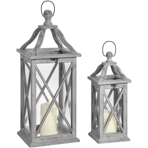 Set Of Two Grey Gross Section Lanterns With Open Tops Accessories Hill Interiors 