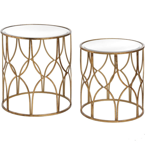 Set Of Two Lattice Detail Gold Side Tables Living Hill Interiors 