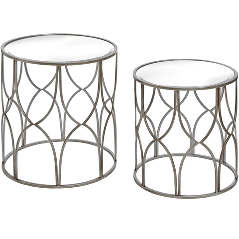Set Of Two Lattice Detail Silver Side Table Living Hill Interiors 