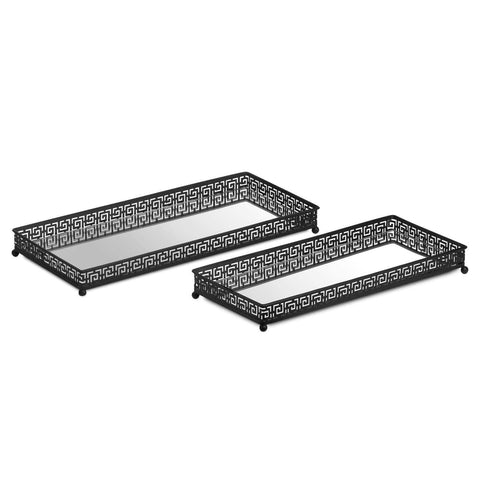 Set Of Two Rectangular Aztec Black Mirrored Trays Accessories Hill Interiors 