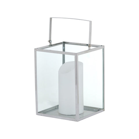 Silver Cube Contemporary Lantern With Wax Led Candle Accessories Hill Interiors 