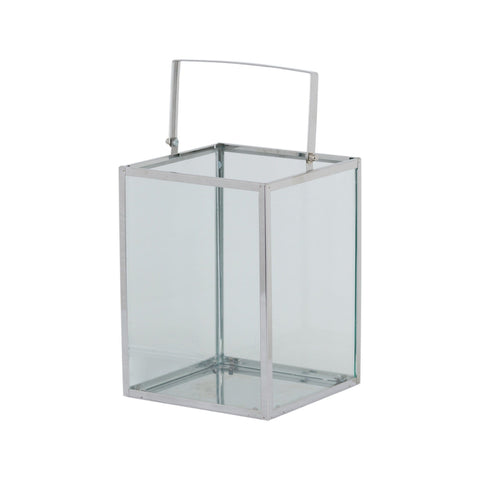 Silver Cube Contemporary Lantern With Wax Led Candle Accessories Hill Interiors 