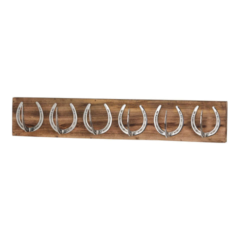 Six Nickel Horse Shoe Hooks On Wooden Board Accessories Hill Interiors 