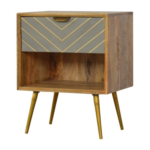 Sleek Cement Brass Inlay Bedside with Open Slot Sleeping Artisan Furniture 