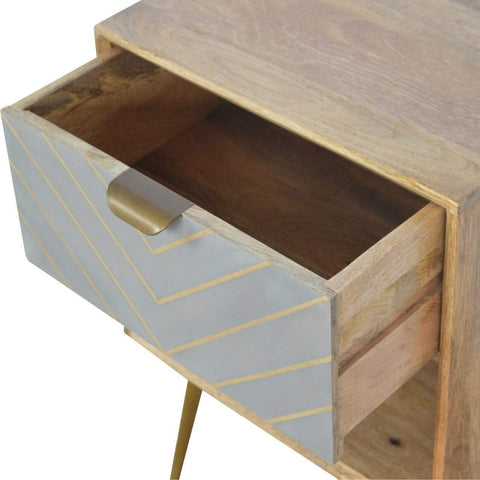 Sleek Cement Brass Inlay Bedside with Open Slot Sleeping Artisan Furniture 