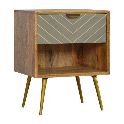 Sleek Cement Brass Inlay Bedside with Open Slot Sleeping Artisan Furniture 