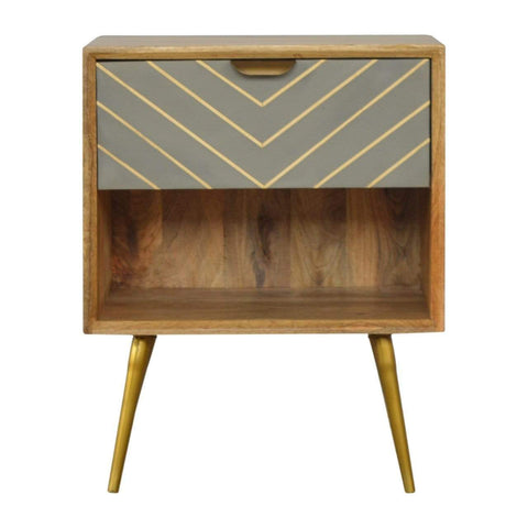 Sleek Cement Brass Inlay Bedside with Open Slot Sleeping Artisan Furniture 