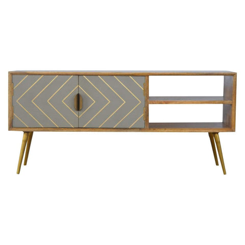 Sleek Cement Brass Inlay Media Unit Living Artisan Furniture 