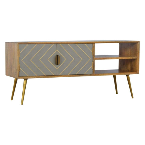 Sleek Cement Brass Inlay Media Unit Living Artisan Furniture 