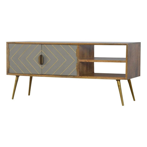 Sleek Cement Brass Inlay Media Unit Living Artisan Furniture 