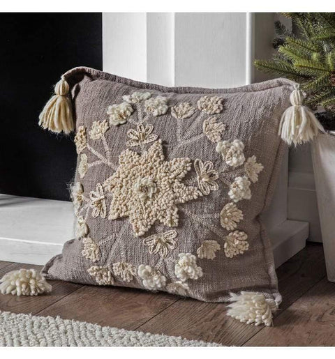 Snowflake Embroidered Cushion Natural Accessories Regency Studio 