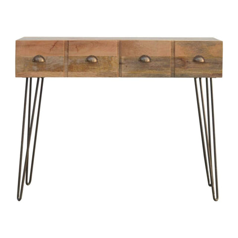 Solid Wood 4 Drawers Console Table with Iron Base Living Artisan Furniture 