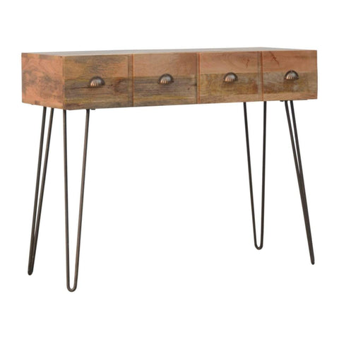 Solid Wood 4 Drawers Console Table with Iron Base Living Artisan Furniture 
