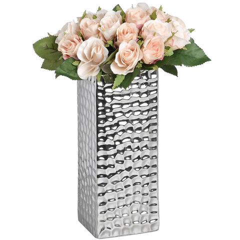 Square Silver Ceramic Dimple Effect Vase Accessories Hill Interiors 