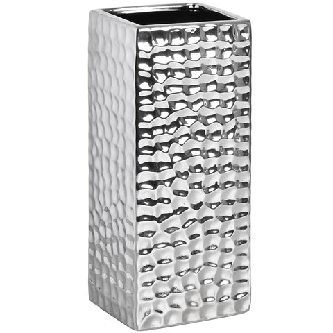 Square Silver Ceramic Dimple Effect Vase Accessories Hill Interiors 