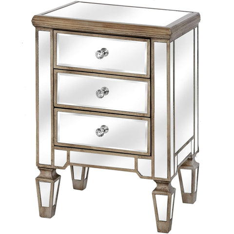The Belfry Collection Three Drawer Mirrored Bedside Sleeping Hill Interiors 