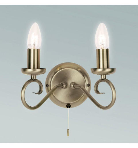 Trafford 2 Wall Light Antique Brass Lighting Regency Studio 