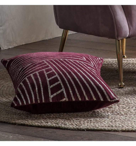 Velvet Linear Geo Cushion Claret Accessories Regency Studio 