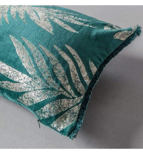 Velvet Metallic Leaves Cushion Teal Accessories Regency Studio 